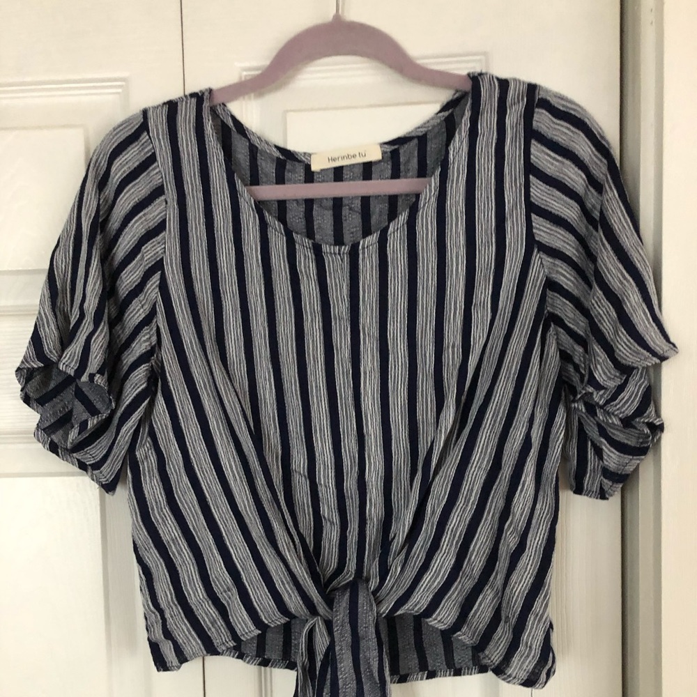 Striped Tie-Waist Crop Top